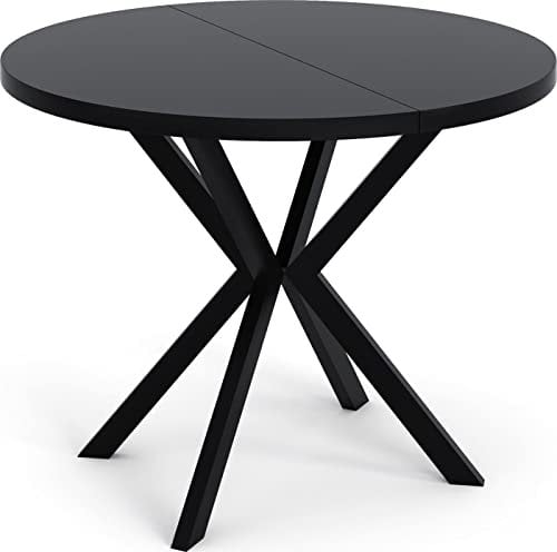 WFL GROUP Runder Ausziehbarer Esstisch - Loft Style Tisch mit Metallbeinen - 100 bis 180 cm - Industrieller Tisch für Wohnzimmer - Spacesaver - Schwarz - 100 cm