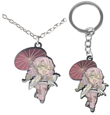 2 Pcs Kimetsus No Mitsuri Schlüsselanhänger Halskette Anime Ghost Killing KanrojiMitsuri Figur Cosplay Accessories Metall Anhänger Jewelry (2pcs)