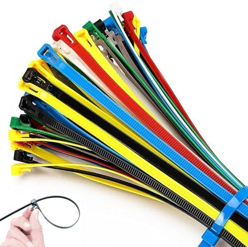 100Pcs Cable Ties, Reusable Cable Ties Zip Ties, Ties-Red/Yellow/Green/Blue/Black/White Heavy Duty Plastic Cable Ties, for Home and DIY