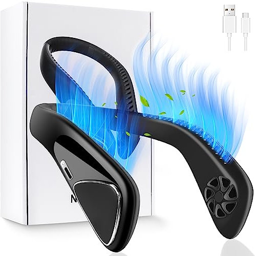 Ventilador de Cuello Portátil Silencioso Potente, Ventilador USB con Bateria Recargable 3 Velocidades 360° Ajustable, Mini Ventilador Cara Sin Aspas Pequeño para Cocina Hogar Oficina Camping Negro