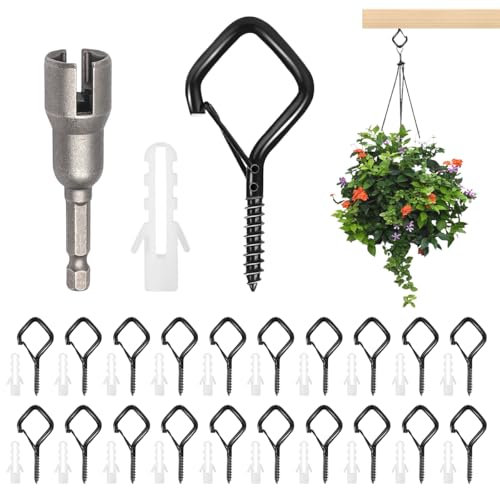 20 Pezzi Ganci con Fibbia di Sicurezza, Gancio a Vite in Acciaio Inox, Ganci Vite Esterni, Viti con Gancio, Ganci per Soffitto a Vite, Gancio a Vite da Soffitto per Piante, Q-Hook per Campanelle