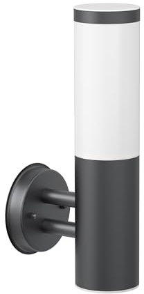 ledscom.de Wandleuchte PORU für außen, IP44, Edelstahl, anthrazit matt, rund, 1x E27 max. 40W