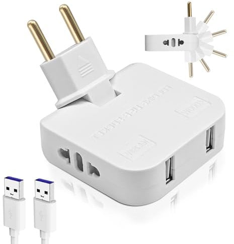 Adattatore MULTISIZE Spina,BOBOPACK Presa Multipla Ultra Piatta, 4 in 1: 2 porte USB e 2 Prese Adatatore Europeo e Americano,Adattatore Presa Piatta con Rotazione di 180°, Spina Piatta Salvaspazio