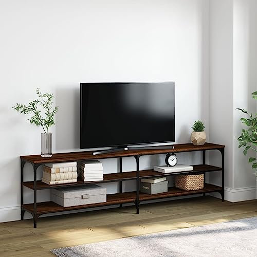 KATERYY TV-Schrank Braun Eiche 180x30x50 cm Holzwerkstoff und Metall TV-Bänke Möbel