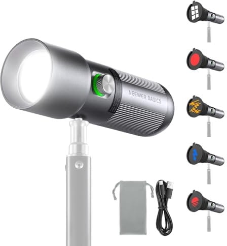 NEEWER Basics RGB Fotografie Taschenlampe mit 4 Farben/20 GOBO Filtern/7500mAh, 10W tragbarer LED Spotlight Videostrahler Aluminiumlegierung gemustertes Licht bei Sonnenuntergang für Video, FL10