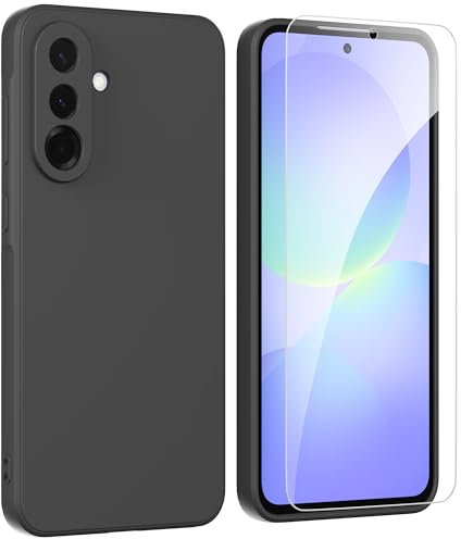 ARRYNN Funda para Samsung Galaxy A36 5G (6.7) con Cristal Templado Protector de Pantalla,Negro Ultra Slim Protectora Funda de Silicona Líquida Suave Case Cover - Negro