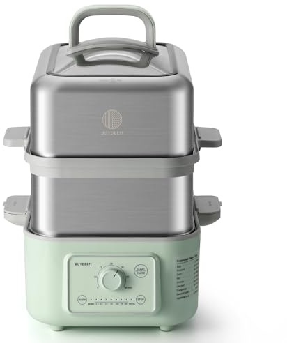 BUYDEEM Vaporiera elettrica per alimenti G52 da 10,6 litri per 4-8 porzioni, vaporiera di verdure per cucinare, 2 ore di manutenzione automatica, 7 tempi preimpostati, doppio