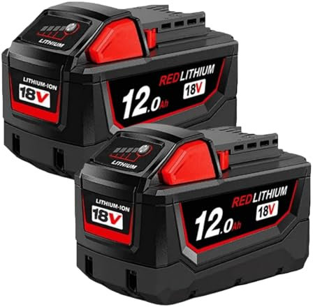 2 Pièce 18V 12.0Ah Compatible avec Milwaukee M18 XC M18B6 Batterie Rechargeable Lithium ION 48-11-1850 2646-60 Outils Électriques