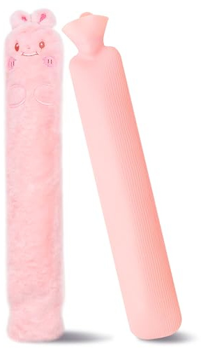 JNUYISW Lange Wärmflasche mit Bezug, 2L 60cm Groß Nackenwärmflasche mit Bezug Flauschig Hot Water Bottle Bettflasche zu Hitze auch Kühlen für Nacken, Schulter, Unterleib, Rücken, Frauen Männer Rosa