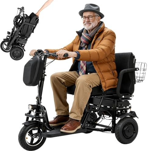 ChiefCarOfficer 3 Wheel Mobility Scooter for Seniors Adults 300 lbs, 700W, 48V10AH Battery Travel Folding Scooters Lightweight Handicap Scooter Elderly Collapsible Electric Mobility Scooters Foldable