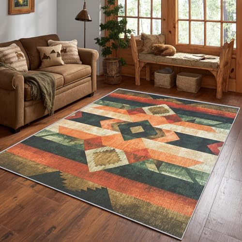 Generisch Teppich Vintage Geometrisch, 120x170, Wohnzimmer Schlafzimmer, Azteken-Ethno Motiv Design Zimmer Deko, Waschbar, rutschfest, Kurzflor, Weich A3699