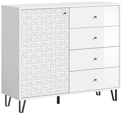 xonox.home – Highboard Prisma 110x96x40 cm in Weiß mit markanter 3D-Front – Moderne Stauraumkommode für Wohn- und Schlafzimmer, bietet viel Platz – elegant, praktisch & pflegeleicht