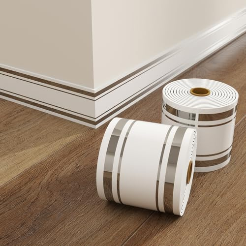2 Rollen Selbstklebende Sockelleiste,PVC Wandabschlussleiste Wandsockelleiste - 5 m Länge,10cm hoch,2 mm dick-wasserfest & flexibel - für Wohnungen,Wohnzimmer,Bad,Küche(insgesamt 10 m)