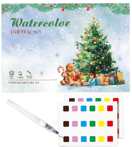 Watercolor Workbook – Christmas Edition with Paint Brush, Holiday Coloring Book für Erwachsene, Art Fun, Relaxing Creative Activity for Home, Reisen, Partys, Studenten, Frauen und Männer