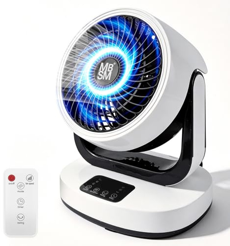 MBSM Air Circulator Desk Fan for Bedroom, 25 dB Quiet Fan with Touch Control & Remote, 3 Speed Table Fan for Home & Office, 70° Auto Oscillation, 90° Manual Tilt, 2 Smart Airflow Modes (Black & White)