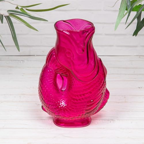 Glass Fish Gluggle Jug Vintage Style Vase Blue, Orange, Green or Pink (Pink)