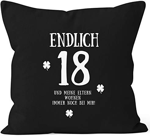 MoonWorks Kissenbezug Endlich 18 zum Geschenk zum 18. Geburtstag Kissen-Hülle Deko-Kissen 40x40 Baumwolle schwarz Unisize