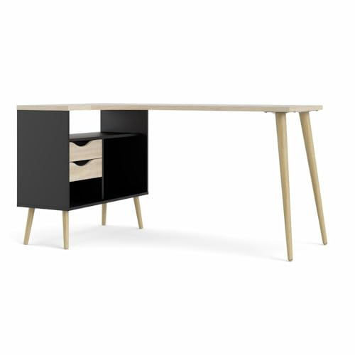 Tvilum Schreibtisch mit Regalen, Farbe Weiß und Eiche, 145,1 x 75,8 x 80 cm