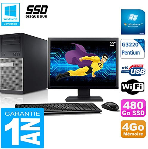 Dell PC Tower 9020 Intel G3220 Ram 4 GB Hard Disk 480 GB SSD WiFi W7 schermo 22 (ricondizionato)