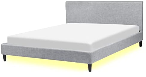 Beliani Doppelbett hellgrau LED-Beleuchtung Ehebett Klassisch mit Leinenoptik Fitou