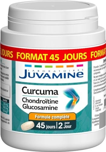 JUVAMINE - Tendons et Articulations - Formule Complète : Curcuma, Chondroitine + Glucosamine - MAXI FORMAT 90 Comprimés - Programme de 45 Jours - Fabriqué en France