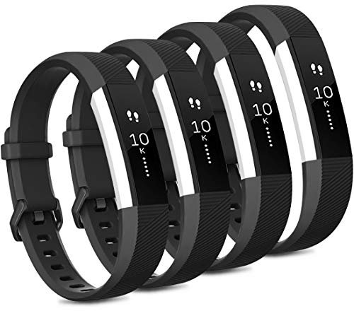Tobfit Ersatzarmbänder kompatibel mit Fitbit Alta/Alta HR, weiches Sport-Silikon-Ersatzarmband für Damen und Herren, Größe S, Schwarz, 4 Stück