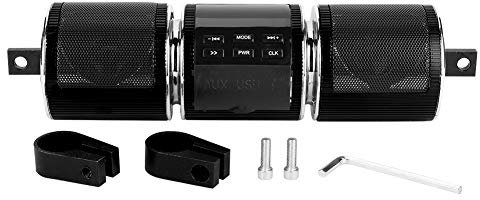 Altavoces Estéreo para Motocicleta 3 0+EDR Reproductor Música TF USB FM Radio Diseño Impermeable y Ajustable para Todos los Manubrios (Negro)