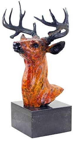 Kunst & Ambiente - Große Hirsch Büste - Bronzefigur auf Marmorsockel - signiert Bonheur - Hirschgeweih - Trophäe - Höhe 50 cm - Jagdzimmer Deko - Wild - Skulpturen online kaufen - Jagd - Jäger