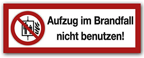 10 Stück Aufzug im Brandfall nicht benutzen Aufkleber 21x7,2 cm Sticker Gebotszeichen mit UV Schutz Warnzeichen für Außen-und Innenbereich von STROBO