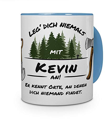 printplanet Tasse - Leg Dich Nicht mit Kevin an - Namenstasse, Kaffeebecher, Mug, Becher, Kaffeetasse - Farbe Hellblau