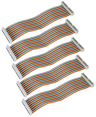 ASHATA 5 Stück 40Pin GPIO Flachband Ribbon Kabel,GPIO Adapterkabel Flexibles Flachbandkabel,Männlich zu Weiblich für,20cm Lange