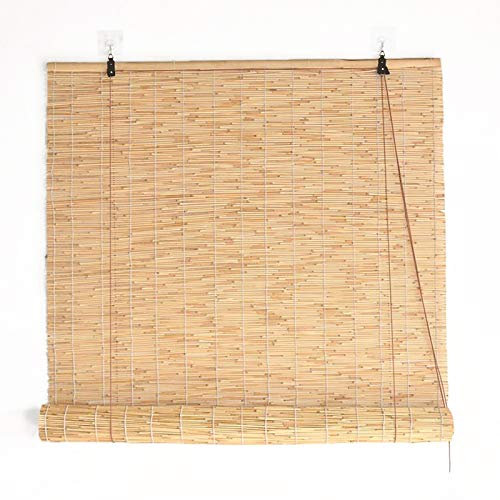 QWEASDF Natürliches Bambus Rollo, Reed Rollladen, Bambusrollo Bambus Jalousien Vorhang, Sonnenschutz, Öko, Belüftung, Wasserdicht, für Innen, Außen, Terrasse, Dekoration, anpassbar,140x200cm/55x79in