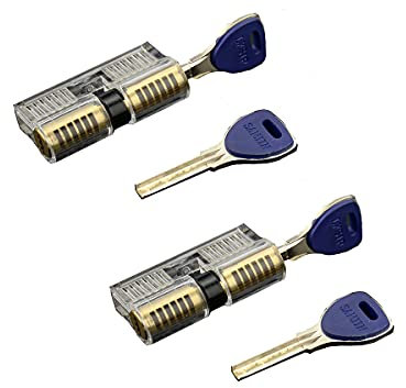 Juego de 2 candados de práctica de acero inoxidable, cierre transparente, con llave, 2 cerraduras de cilindro transparentes con 4 llaves azules