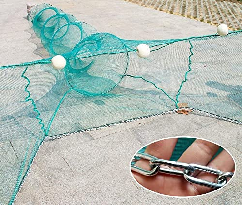 Petit filet de pêche en maille - Cage de pêche avec chaîne en fer - Flotteurs - Piège pliable pour bloquer les poissons de rivière, port réseau - Largeur 3/6/8/10 m - Cage pour crevettes