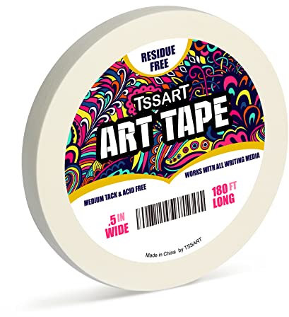 TSSART Ruban adhésif blanc à adhérence moyenne – Ruban de masquage pour dessin, aquarelle, peinture sur toile – Sans acide – 1,27 cm de large 45,7 m de long