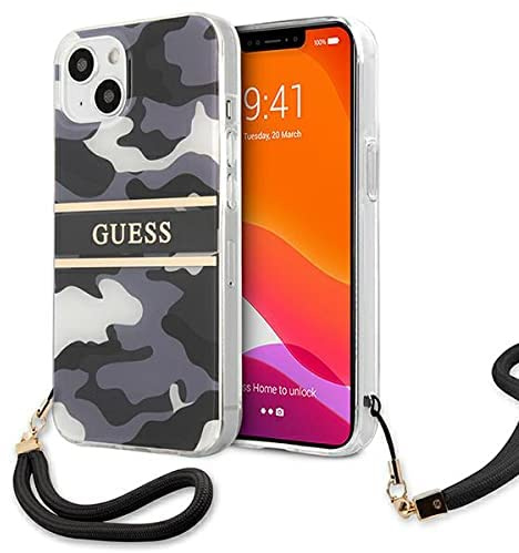 GUESS GUHCP13SKCABBK Case for iPhone 13 Mini 5.4 Inches Black Camo Strap Collection, x, Silicone, Agate