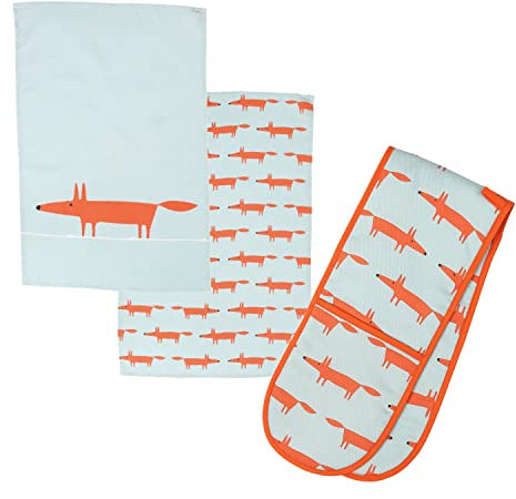 Auntie Morags Scion Mr Fox Blue - Tea Towels & Double Glove Set