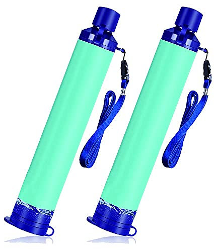 Filtre à eau Extérieur, Portable Filtration D'eau, Personnelle Paille équipement De Survie D'urgence Purificateur D'eau pour Camping Randonnée Escalade Sac à Dos bleu (2*Filtre à eau)
