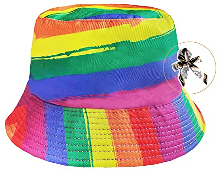 Hixingo Hut Fischerhüte für Damen Herren, Sonnenhut Bucket Hat Tie Dye Bunt Druck Faltbar Reversibel Freizeithut Strandhut - Sommer Outdoor Camping Reisen Wandern (Regenbogen 2,22-23 inch)