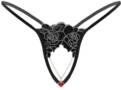 Yeahdor Herren Strings Sissy Tanga Perlen String Dessous Mini Stretch Bikini Slip mit O-Ring Erotik Lingerie Unterwäsche T-Back Panty B Schwarz B 1 Einheitsgröße