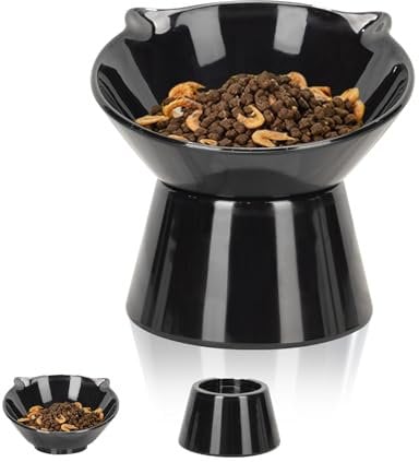 Futternapf Katze,Katzennapf Erhöht mit 15° Neigung Fressnapf Katze,Anti-Erbrechen Katzenschüssel für Futter und Wasser,Haustier Napf perfekt für Katzen,Welpen und kleine Hunde,Schwarz