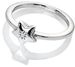 Hot Diamonds 925 Sterling Silver Star Ring - Minimalist Women's Ring - Real Hand Set Diamond Size O