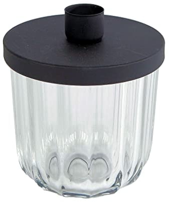 Metall Kerzenhalter mit Deko Glas - klein / 9,5 x 7,5 cm - Schwarzer Kerzenständer für Stabkerzen - Tafelkerzen Halter mit Deckel Tisch Kerzen Leuchter (klein)