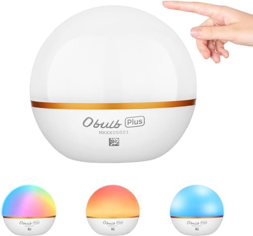 OLIGHT Obulb Plus led Smart Nachtlicht mit APP Bluetooth Steuerung, Touch Fernbedienungstufenlos helle Nachttischlampe funktioniert mit App-Store und G-APP, Aufladbare Stilllicht mit Countdown(weiß)