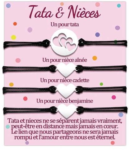 Tata 3 Niece Bracelet Cadeau Tante et 3 Nièce Bracelets Assortis Pour 4 Pièce Tata et 3 Nieces Nièces Cadeau Fille Anniversaire Femme Ado Filles Original Idee Coeur Bijoux