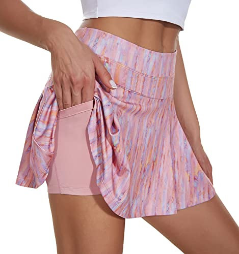 VUTRU Women High Waisted Pleated Skirt Plain Plaid A-line Mini Skirt Skater Tennis School Uniform Skirts Lining Shorts ABCA VXS