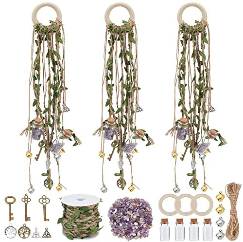 FREEBLOSS 3 Set DIY Witch Bells Kit Witches Bells with Glass Bottle Craft Kit Witchy Home Decor Witch Decor Witch Bells for Door Knob for Protection Witch Craft for Beginners