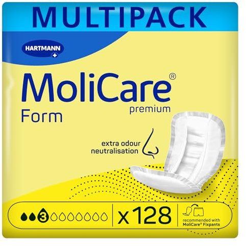 Molicare Premium Form 3 Tropfen, für leichte Inkontinenz: maximale Sicherheit, extra Auslaufschutz und Diskretion für Frauen und Männer, zu verwenden mit MoliCare Premium Fixpants, 4x32 Stück