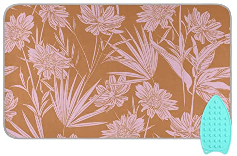 linqin Tapete de planchar resistente al calor, diseño de flores de jardín moderno, portátil, con almohadilla de silicona, cubierta de tabla de planchar para secadora, lavadora, mesa, 47 x 28 pulgadas