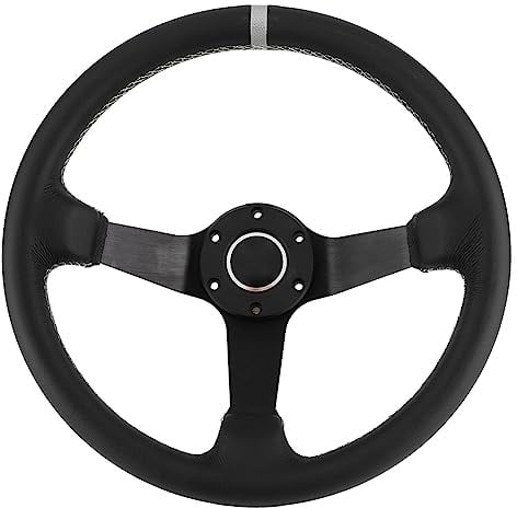 Volante 350mm/14in per 6 Half Deep Dish Volante da Corsa in Pelle Nera con Clacson